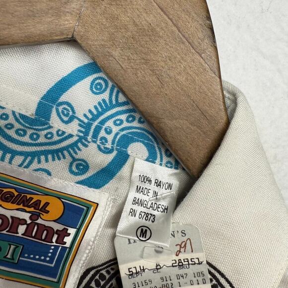 Vintage Blueprint Shirt men's Medium White Geometric Rayon All Over 80s 90s NEW - Picture 6 of 9